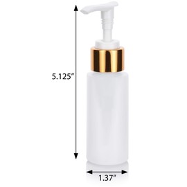 JUVITUS Clear Natural Large Refillable Plastic Squeeze Bottle with Gold Lotion Pump Dispenser 2 oz / 60 ml - (6 Pack)