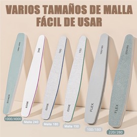 Kit 11pzs Limas para Uñas Profesional,Incluir 6 Limas de Uñas+ 4 Cepillo Limpiar+ 1 Bloque de Pulido,Reutilizables,Grit Edge 150/180/240,Flex 100/180, 220/280,Shiner 1000/4000,para Cuidado de Las Uñas