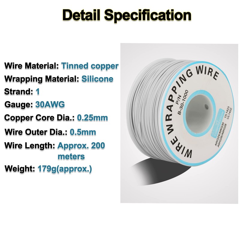 30AWG Electric Wire Roll, 200M PCB Solder Insulated Kynar Copper