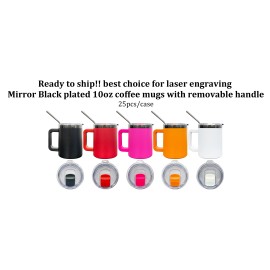 25pcs  10oz Black Plated Powder Coated Stainless Steel Mug With Magnetic Lids Removable Handle for Laser Engravingcolor: 25pcs(mix colors), capacity: 20OZ