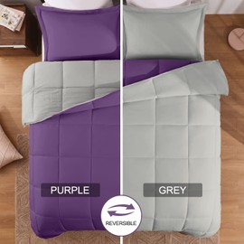 Basic Beyond King Size Comforter Set - Fluffy King Bed Comforter Set for All Seasons - Reversible Purple King Size Comforter Set - 3 Pieces (1 Comforter + 2 Pillow Shams) - Purple/Grey