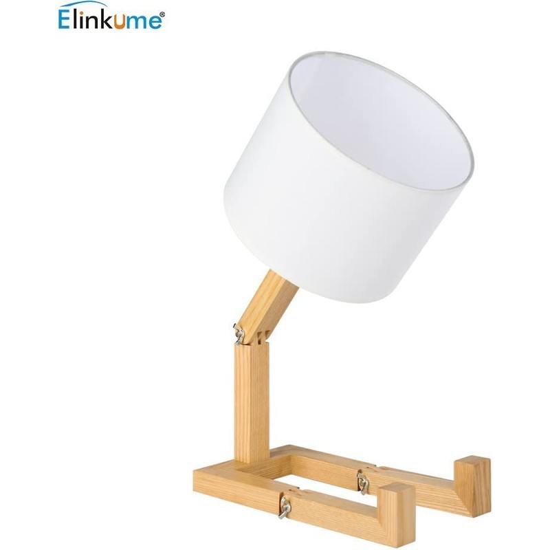 ELINKUME Robot Bedside Lamp, Fabric Lampshade Match Foldable Solid Wood