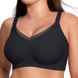 LetsJoli Lace V Seamless Bras for Women No Underwire Bralettes Push Up Wireless Supportive Full Coverage Everyday Bras Black