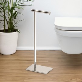 Gatco 1431PN Modern Rectangle Base Freestanding Toilet Paper Holder, 21.25", Polished Nickel with Weighted Base