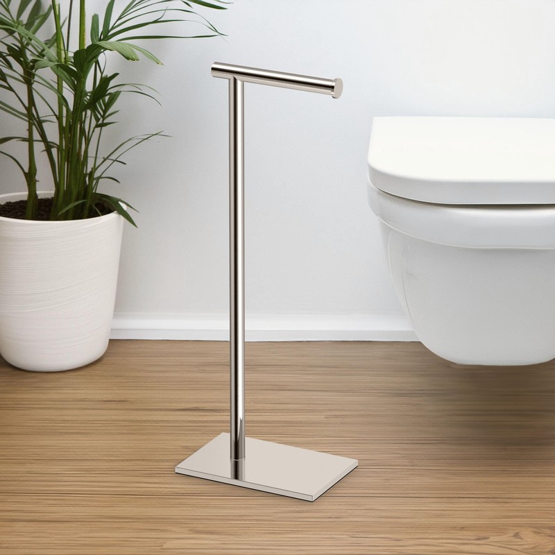 Gatco 1431PN Modern Rectangle Base Freestanding Toilet Paper Holder, 21.25",