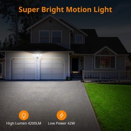 LEPOWER 42W Flood Lights Motion Sensor Outdoor Lights, 4200LM LED Security Light, Dusk to Dawn Motion Sensor Light, 3 Modes, 5000K, IP65 Waterproof, 3 Head Outdoor Flood Light for Garage Yard Porch