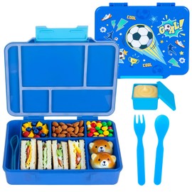 PinkSheep Bento Lunch Boxes for Kids, 1330 ml BPA-Free Leak-Proof Children Food Containers (Football)