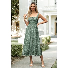 LUXVEER Women's Floral Corset Dress 2025 Summer Boho Sleeveless A Line Bustier Midi Milkmaid Tea Party Dress Flowy Cottagecore Sundresses Green Flower M