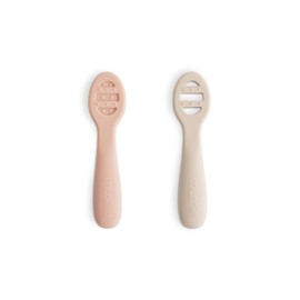 mushie Silicone First Feeding Baby Spoons | 2 Pack (Blush/Shifting Sand)