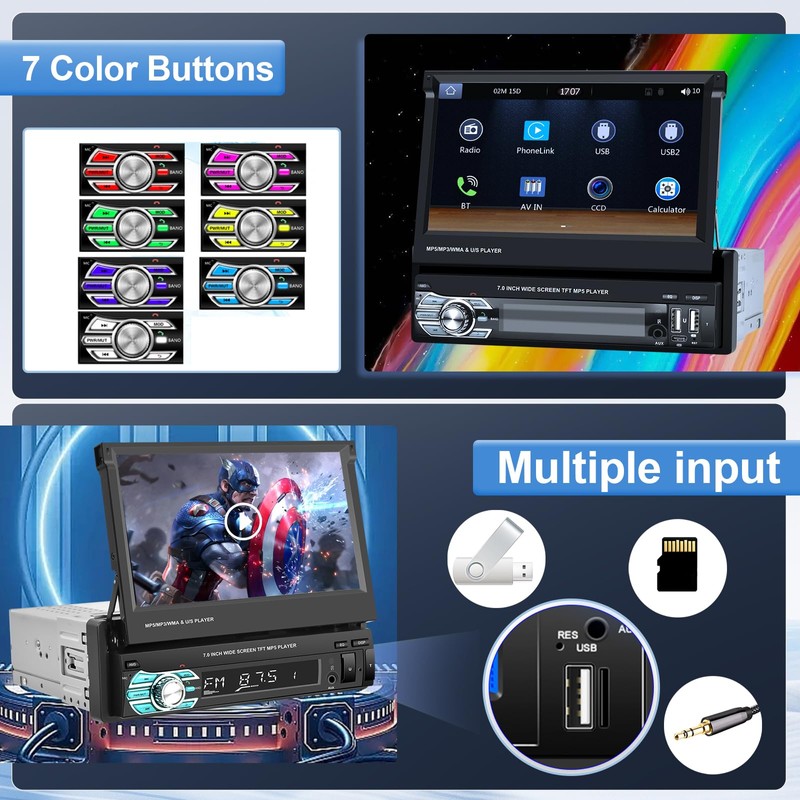 Single Din Wireless Carplay Car Stereo with Bluetooth, Rimoody 7