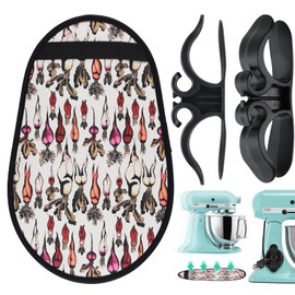 Upgraded Sliding Mat for Kitchen Stand Mixer with Straps and Carrot Pattern, Compatible with 5-8Qt Tilt-Head Mixers, Includes 2 Cable Organizers for Effortless Kitchen Use