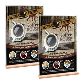 Pack of 2 Acrylic Stands A4 Price Tags Stand Transparent T Shape Table Stand A4 with Wooden Base for Brochures Menu Card Advertising Photo Frame Poster