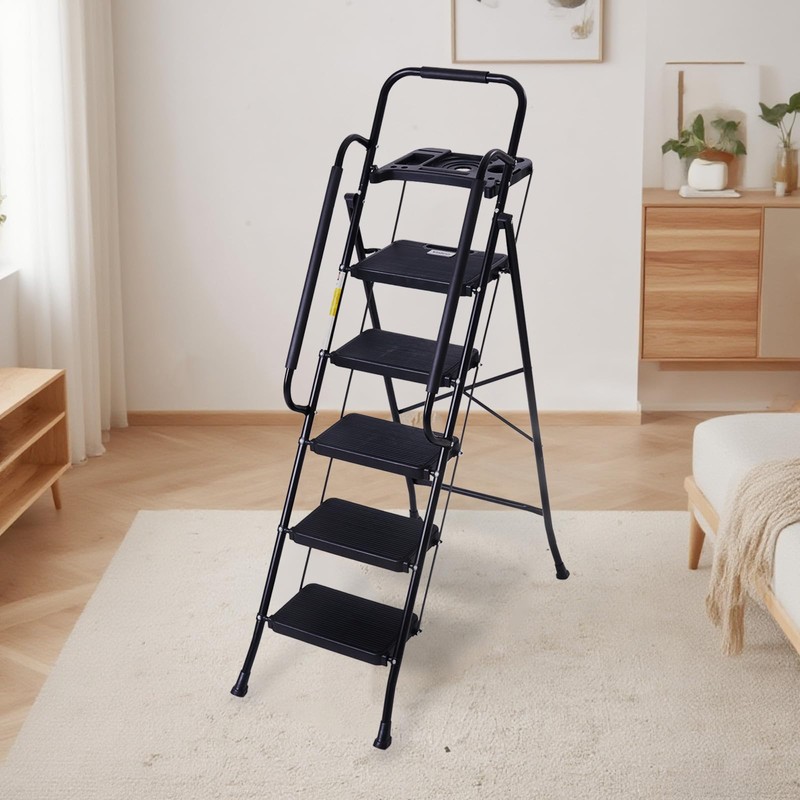 Valeo 5 Step Ladder with Handrails,500 Lbs Capacity,Folding Step Stool