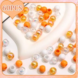 NAISKA 60PCS Orange White Beads for Kids Girls Acrylic Hair Bead for Braid Round Loc Dreadlock Beads Clear Braids Jewelry Decoration Vitality Orange H