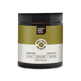Every Man Jack Small Batch Beard Butter- Hinoki Spice Fragrance - Rejuvenates, Hydrates, and Styles Dry, Unruly Beards While Relieving Itch - Naturally Derived with Cocoa Butter and Shea Butter - 4-oz