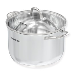 SUNHOUSE Stainless Steel Stock Pot - 11 Quart Heavy-Duty Induction Cooking Pot with Visible Lid for Pasta, Soup, Spaghetti - Nonstick Thick-Bottom Deep Stockpot for Canning, Boiling, and Simmering