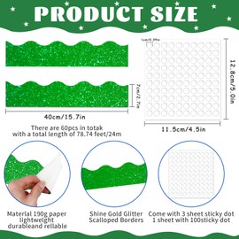 269Pcs Glitter Bulletin Board Letters Apples Stars Cutouts Set, Include 78.7 Ft 60 Bulletin Board Trims Alphabet Letters Numbers Punctuation for School Classroom Poster Board Wall Decor(Green)