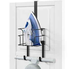 ORLESS Over The Door/Wall Mount Ironing Board Hanger, Laundry Room Iron and Ironing Board Caddy Storage Holder, Black