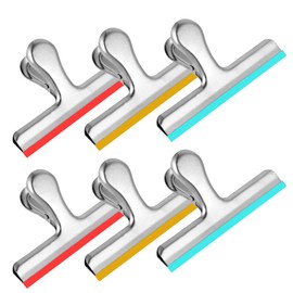 HOUSE AGAIN 6 Pack Stainless Steel Chip Bag Clips Covered with Colorful Silicone - NO More Sharp Edges - Color Coded for Food Bags - Air Tight Seal, Heavy Duty for Kitchen and Office, 5 Inches-Silver