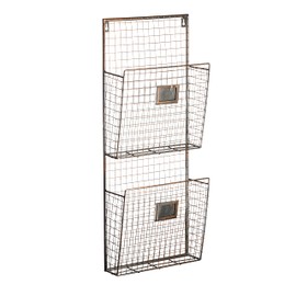 Designstyles Two Tier Wall File Holder – Durable Antique Copper Metal Rack with Spacious Slots for Easy Organization, Mounts on Wall and Door for Office, Home, and Work