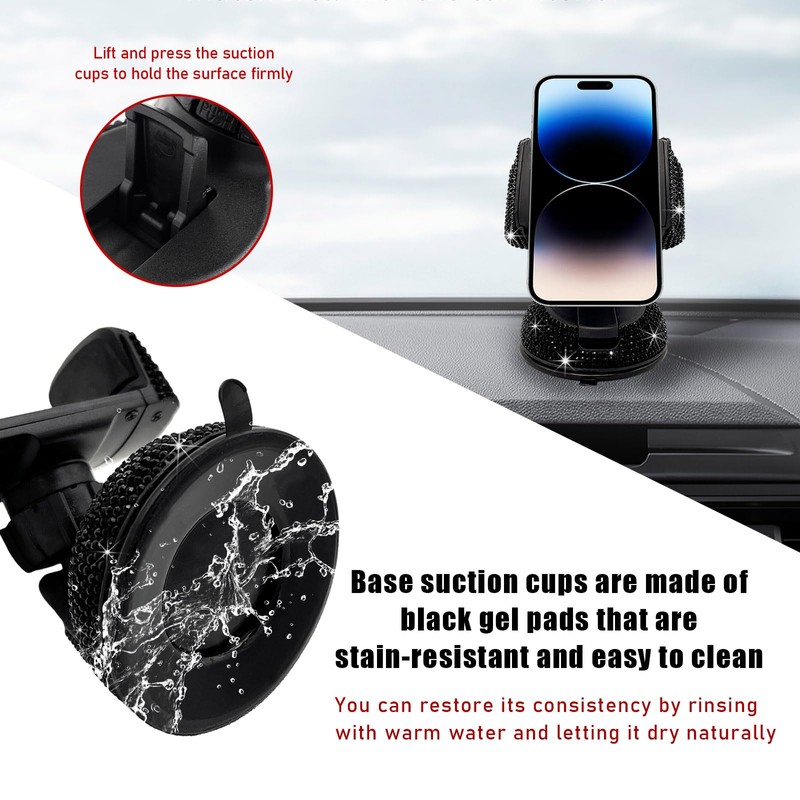 Suvnie Bling Car Phone Holder, 360 Degree Adjustable Crystal Auto