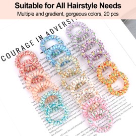 JessLab Small Spiral Hair Ties, Coil Elastic Hair Ties for Women, Pack of 20, Durable and Waterproof Hair Accessories, Suitable for the Hair Types, No Damage Hair Ties, Mix Color 2
