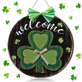 Moucuny St. Patrick's Day Door Sign Irish Shamrock Wreaths for Front Door Decor Green Irish 3D Wood Door Hanger with Bows Shamrock Outdoor Porch Hanging St. Patrick's Day Decorations for home