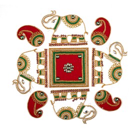 Floor Rangoli Acrylic Handcrafted Indian Traditional Home Décor for Festival Wedding Party Wall Interior Decoration and Gifting (White Elephant)