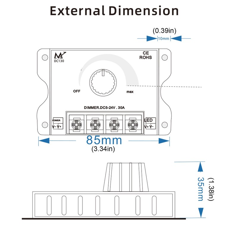 LEDENET LED Dimmer Knob & Button 3-in-1 DC5V/12V/24V 30A PWM
