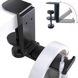 Foldable Headphone Stand Hanger Holder, Space-Saving Aluminum Soundbar Stand with Universal Fit for Gaming PC Accessories, Under Desk Clamp Hook Mount