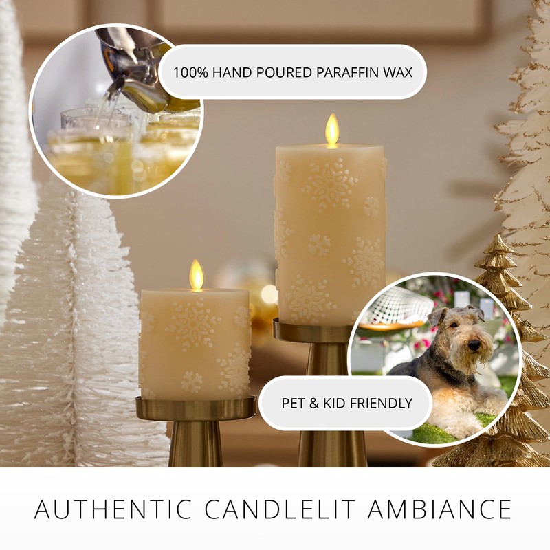 Luminara White Swan Snowflake Embossed Flameless LED Candle, 3.2" x