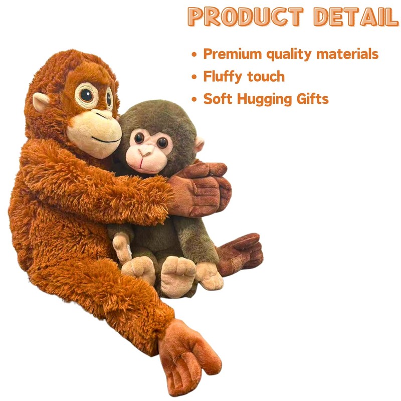 TQJOUJOU Punch Monkey Plush Toys, 2Pcs Baby Monkey & Orangutan
