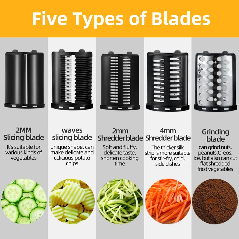 5 In 1 Electric vegetable slicer，300W Electric Cheese Grater Salad
