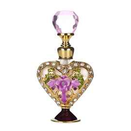 MOOTVGOO 5ML Vintage Heart-Shaped Glass Perfume Bottle Empty Refillable Mini Decorative Fragrance Container with Diamond for Essential Oil Home Decor Lady Wedding Gift