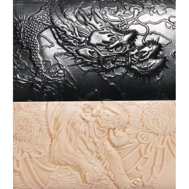 Berkut Dragon / Tiger Genuine Leather Long Wallet, Blue Dragon,