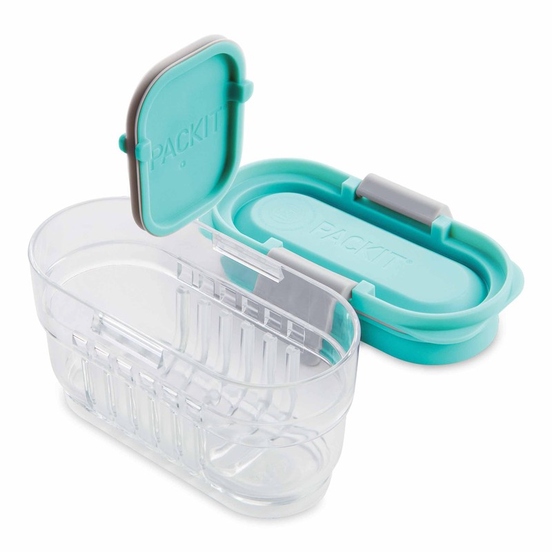 PackIt Mod Mini Bento Food Storage Container, Mint, Shatterproof Crystal