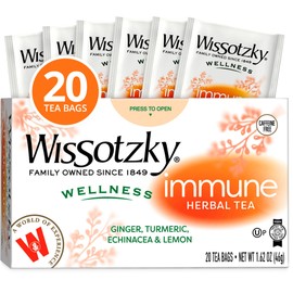 Wissotzky Wellness Immune Herbal Tea, 20 Tea Bags | Caffeine Free | With Ginger, Turmeric, Echinacea & Lemon | Herbal Tea for Immune Support & Daily Wellness | Bright, Invigorating Flavor