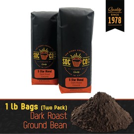San Diego Coffee 5 Star Blend, Dark Roast, Ground Coffee, 16-Ounce Bags (Pack of 2) Café molido tostado