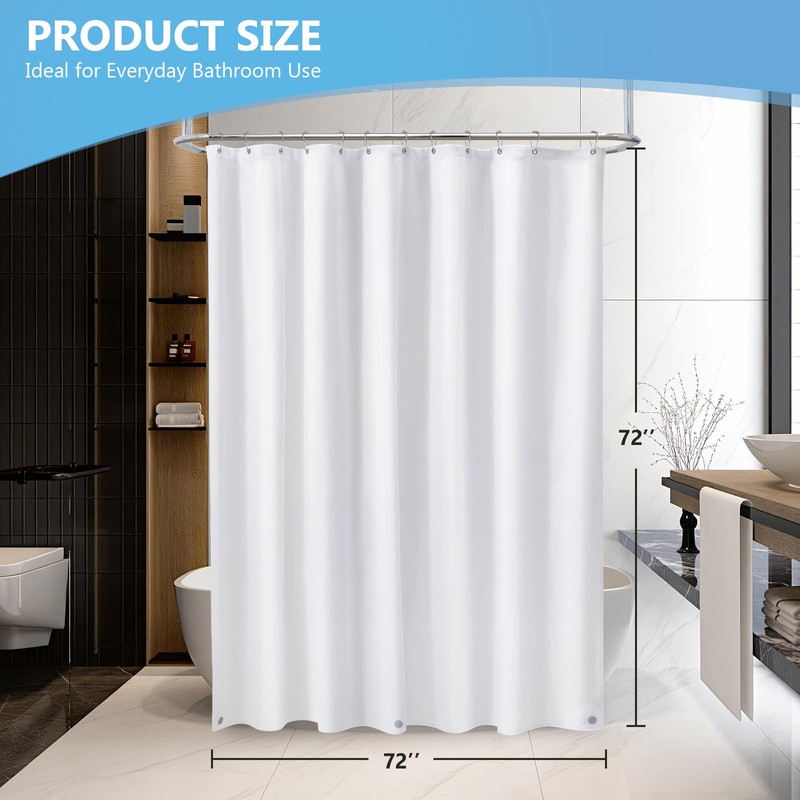 Waterproof Fabric Shower Curtain Liner with 3 Magnets – Soft,