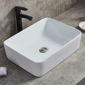 Ufaucet 19"x15" Modern Porcelain Above Counter White Ceramic Bathroom Vessel Sink,Art Basin Wash Basin for Lavatory Vanity Cabinet