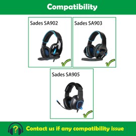 ACCOUTA Ear Pads Compatible with SADES SA902/SA903/SA905 Headsets, Replacement Ear Pads with Softer Protein Leather and Memory Foam