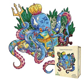 KUTA Wooden Jigsaw Puzzles, Unique Animal Shape, Set with Wall Mounting Kits for Decoration, Best Gift for Children and Adults (Octopus)
