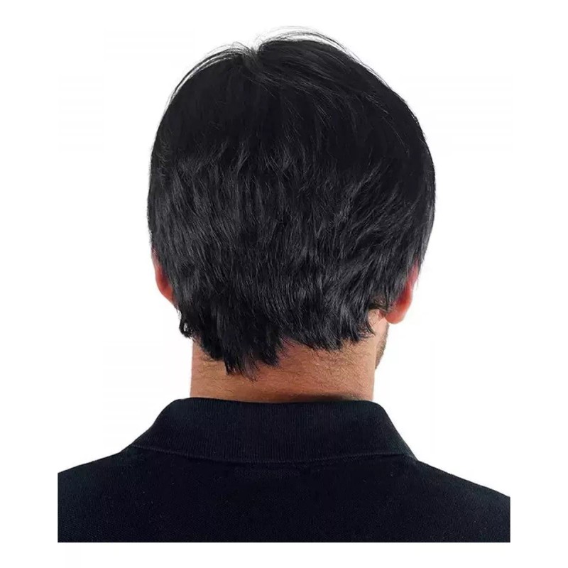 BONNIFUL Peluca De Hombre Corta Negra Sintetica Aspecto Natural Fleco
