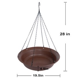VUWEZ Hanging Bird Bath, Hanging Bird Water Feeder for Outdoors, Feeder Bowl, 1 Pack Birdbath Tray Accessories for Outside, Plastic Birdbaths Tray for Garden Patio Decoration (20", Chocolate)