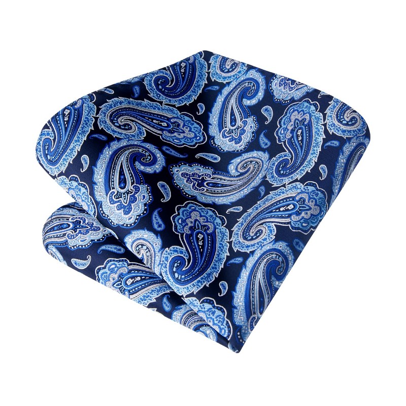 Enlision Men's Ties and Pocket Square Cufflink Set Navyblue Paisley