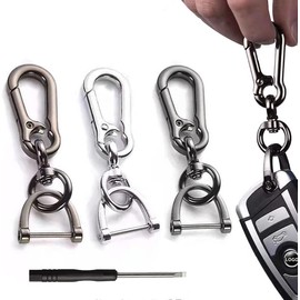 BetterJonny 3 Piezas Llavero de Coche de Metal de Zinc con Anillo en D y Clip de Mosquetón, Regalo para Mujeres y Hombres (Plata, Negro, Gris)