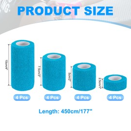 PATIKIL 1"/2"/3"/4" Self Adhesive Bandage Wrap, 16 Pcs 5 Yard Elastic Self Breathable Self Adherent Wrap Tape for Stretch Athletic Sports Wrist Ankle Outdoor Tape, Light Blue