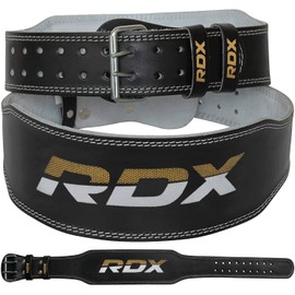 RDX Weight Lifting Belt Gym Fitness, Cowhide Leather, 4” Padded Lumbar Back Support, 10 Adjustable Holes, Powerlifting Bodybuilding Deadlifts Squats Exercise Workout, Strength Training Equipment