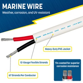 GS Power 100Ft Duplex Marine Wire, 12 Gauge Wire, Oxygen-Free Tinned Copper 12 AWG Electrical Boat Wiring, Sheathed Copper Marine Grade Electrical Cable for Boat Automotive RV Camper Trailer