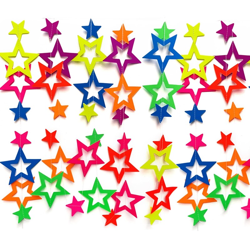 126feet UV Paper Neon Garland Hollowed Star Neon Streamers Black